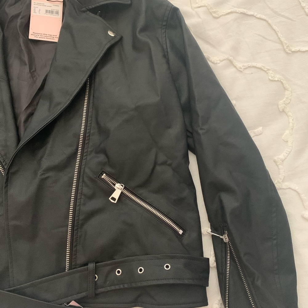 Missguided Boyfriend Faux Leather Biker Jacket Black - Picture 4 of 10